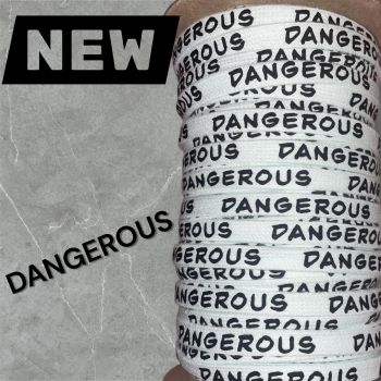 1 Meter * Flachkordel mit 3D-Druck - DANGEROUS - weiß / schwarz