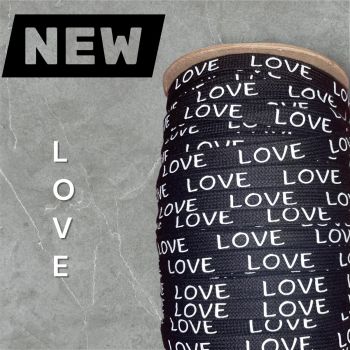 1 Meter * Flachkordel mit 3D-Druck - LOVE - schwarz / weiß