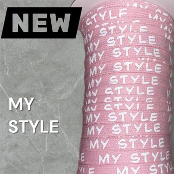 1 Meter * Flachkordel mit 3D-Druck - MY STYLE - rosa / weiß