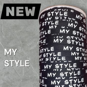 1 Meter * Flachkordel mit 3D-Druck - MY STYLE - schwarz / weiß