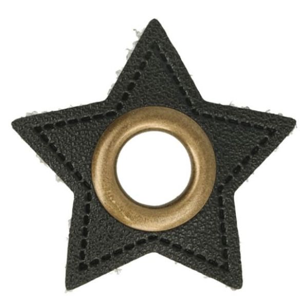 2 Stück * Ösen auf Kunstleder / Stern /11mm * Schwarz/Bronze