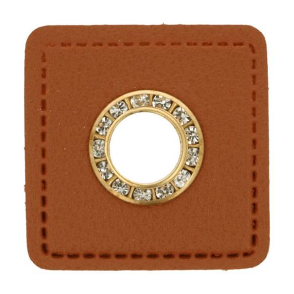 2 Stück * Ösen Diamanten auf Kunstleder / 11mm * Gold