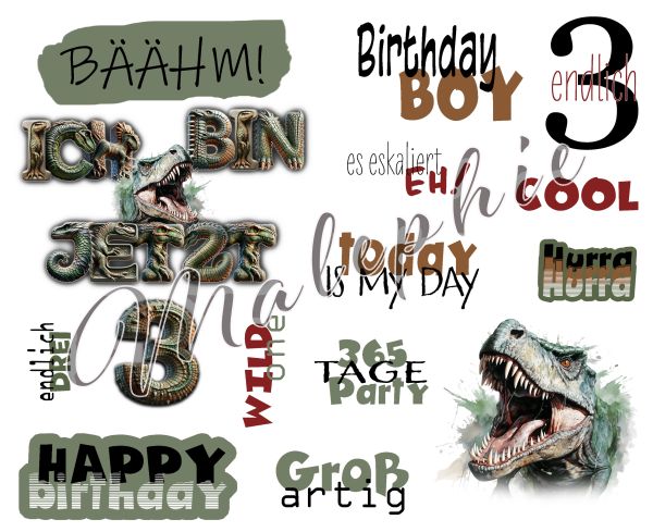 Bügelbildbogen * Geburtstag Dino 3