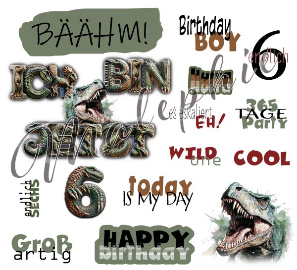 Bügelbildbogen * Geburtstag Dino 6