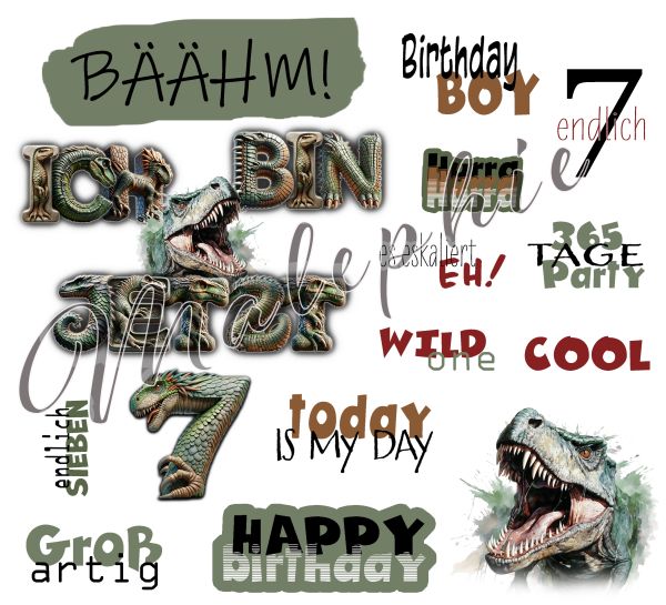 Bügelbildbogen * Geburtstag Dino 7