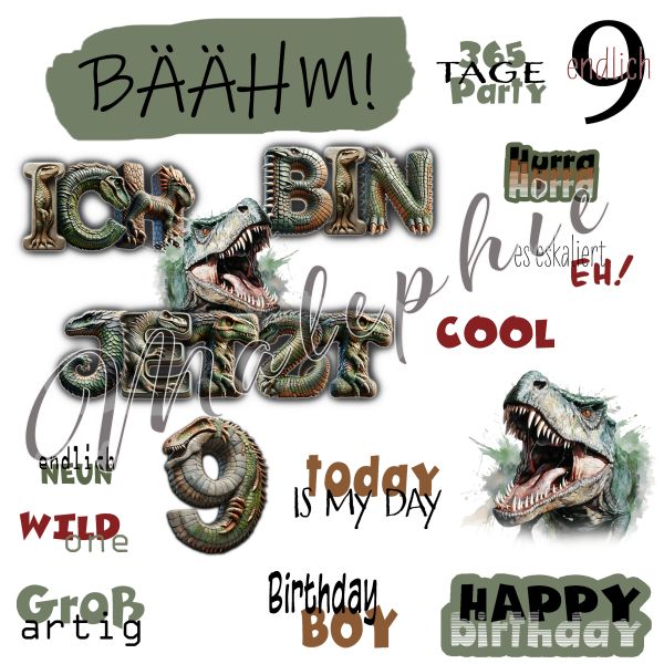 Bügelbildbogen * Geburtstag Dino 9