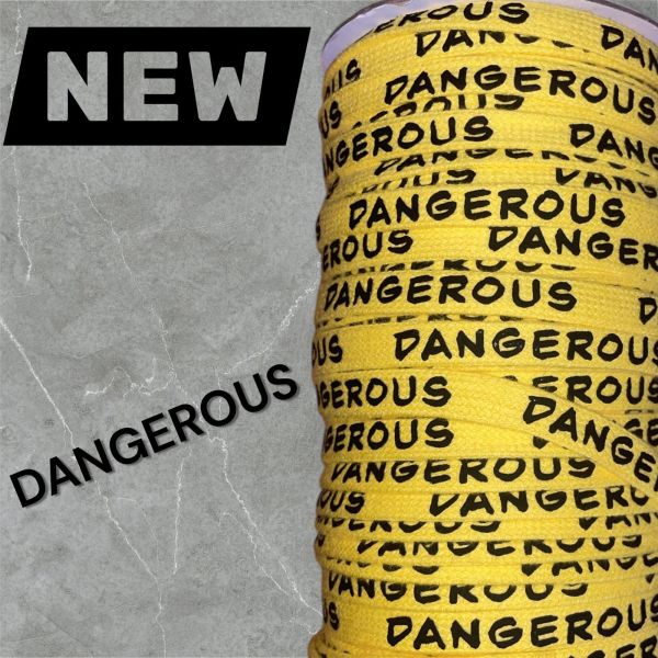 1 Meter * Flachkordel mit 3D-Druck - DANGEROUS - gelb / schwarz