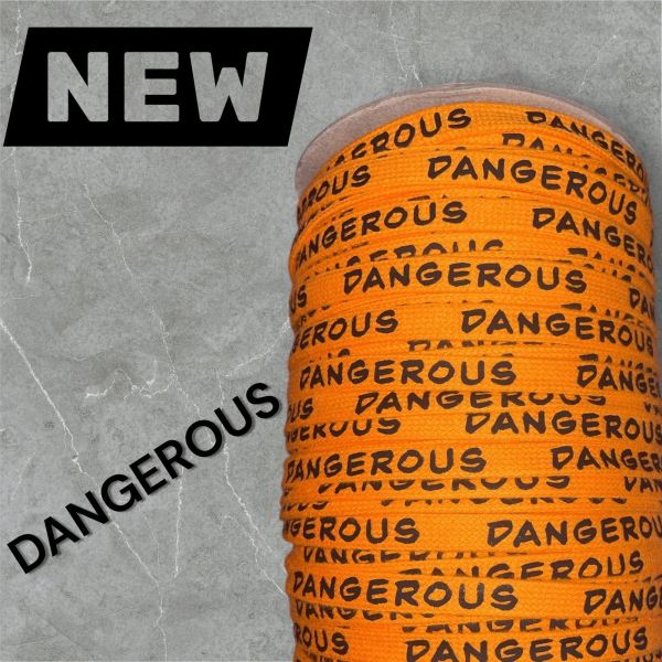 1 Meter * Flachkordel mit 3D-Druck - DANGEROUS - orange / schwarz