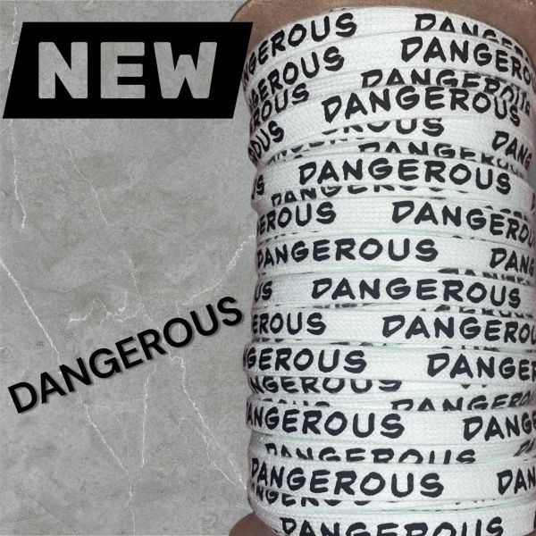 1 Meter * Flachkordel mit 3D-Druck - DANGEROUS - weiß / schwarz