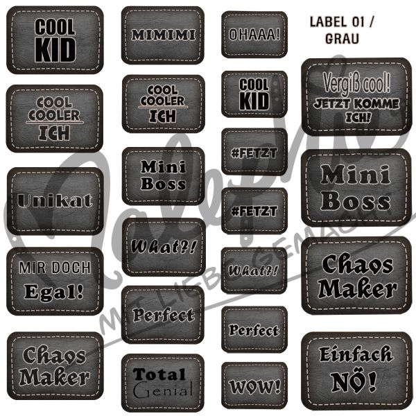 Bügelbildbogen * Label GRAU 01  * 15x15cm