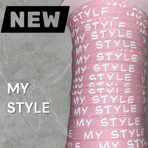1 Meter * Flachkordel mit 3D-Druck - MY STYLE - rosa / weiß