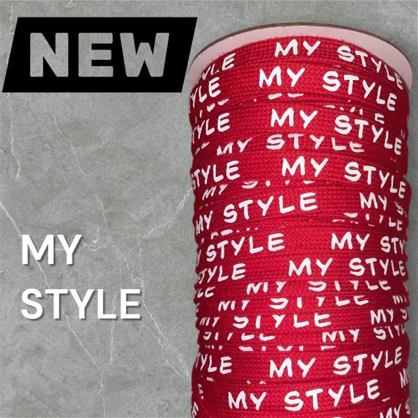 1 Meter * Flachkordel mit 3D-Druck - MY STYLE - rot / weiß